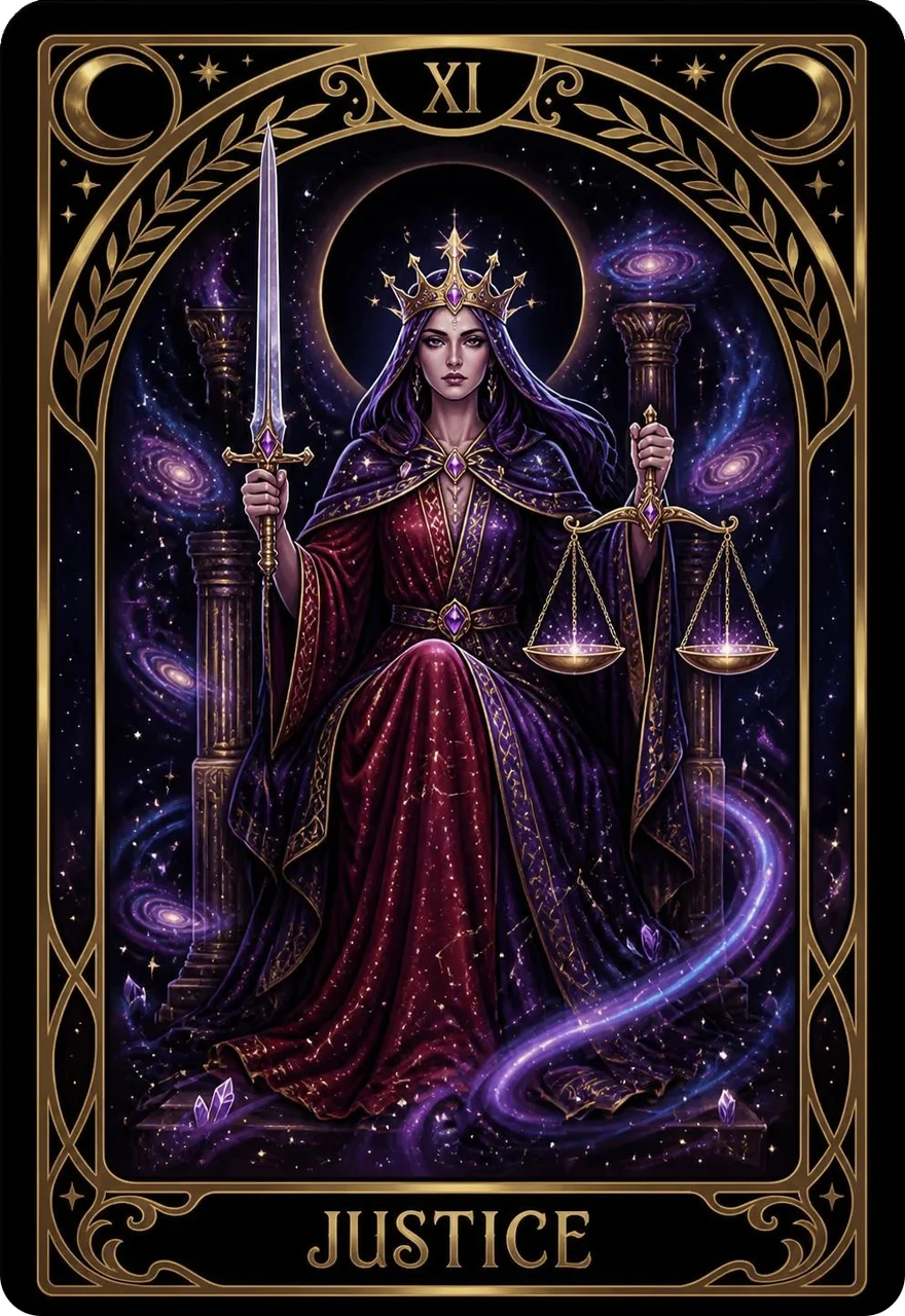Justice tarot card (Major Arcana XI) from the Life Oracle deck
