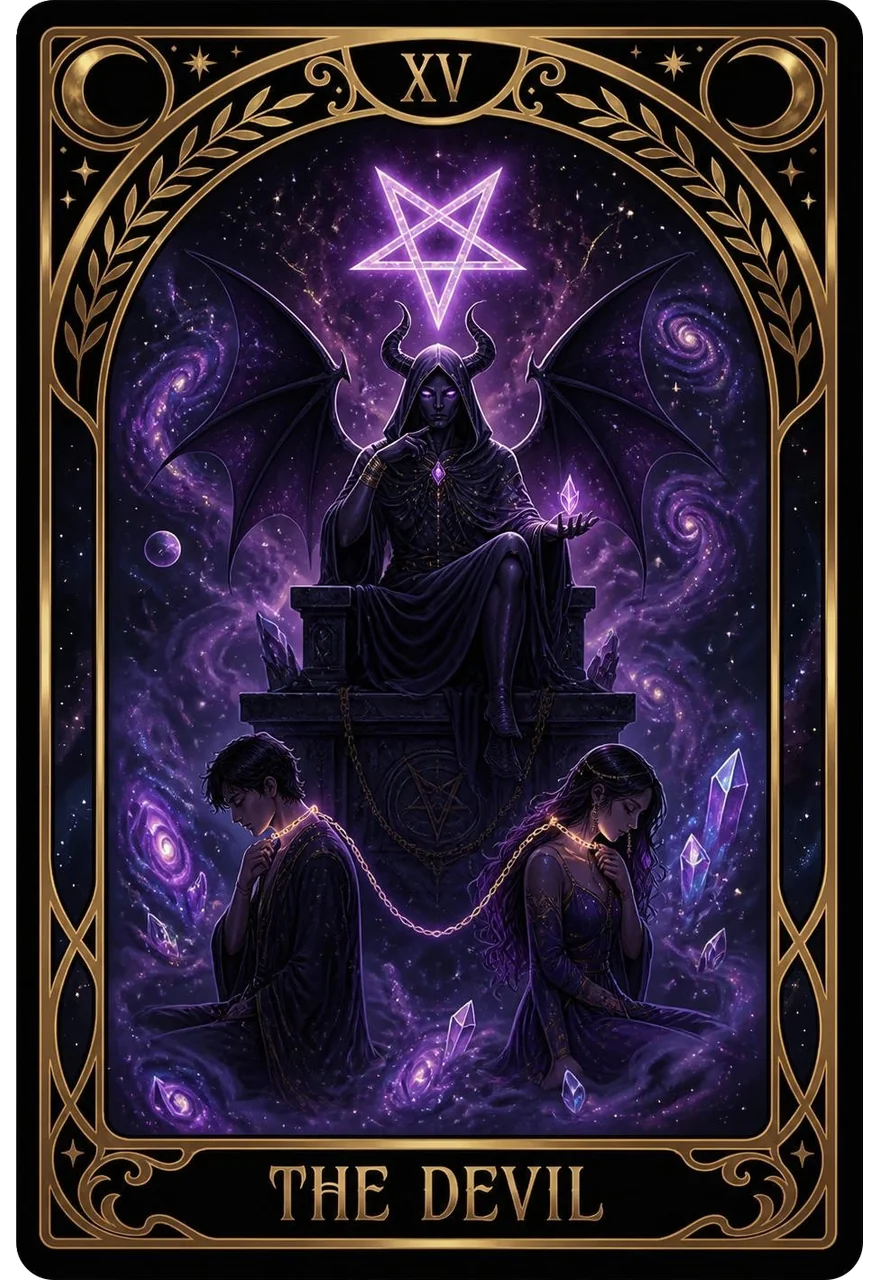 The Devil tarot card (Major Arcana XV) from the Life Oracle deck