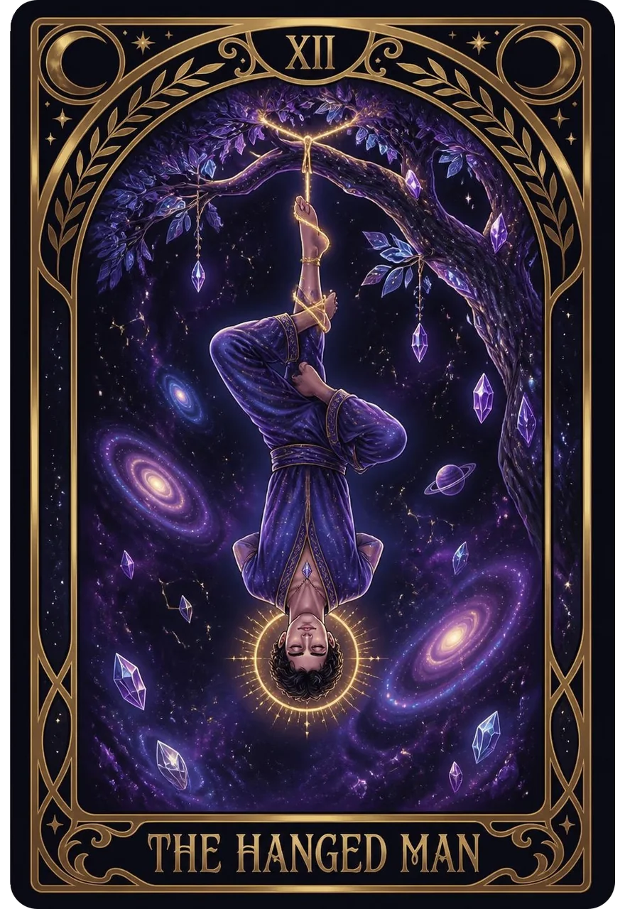 The Hanged Man tarot card (Major Arcana XII) from the Life Oracle deck