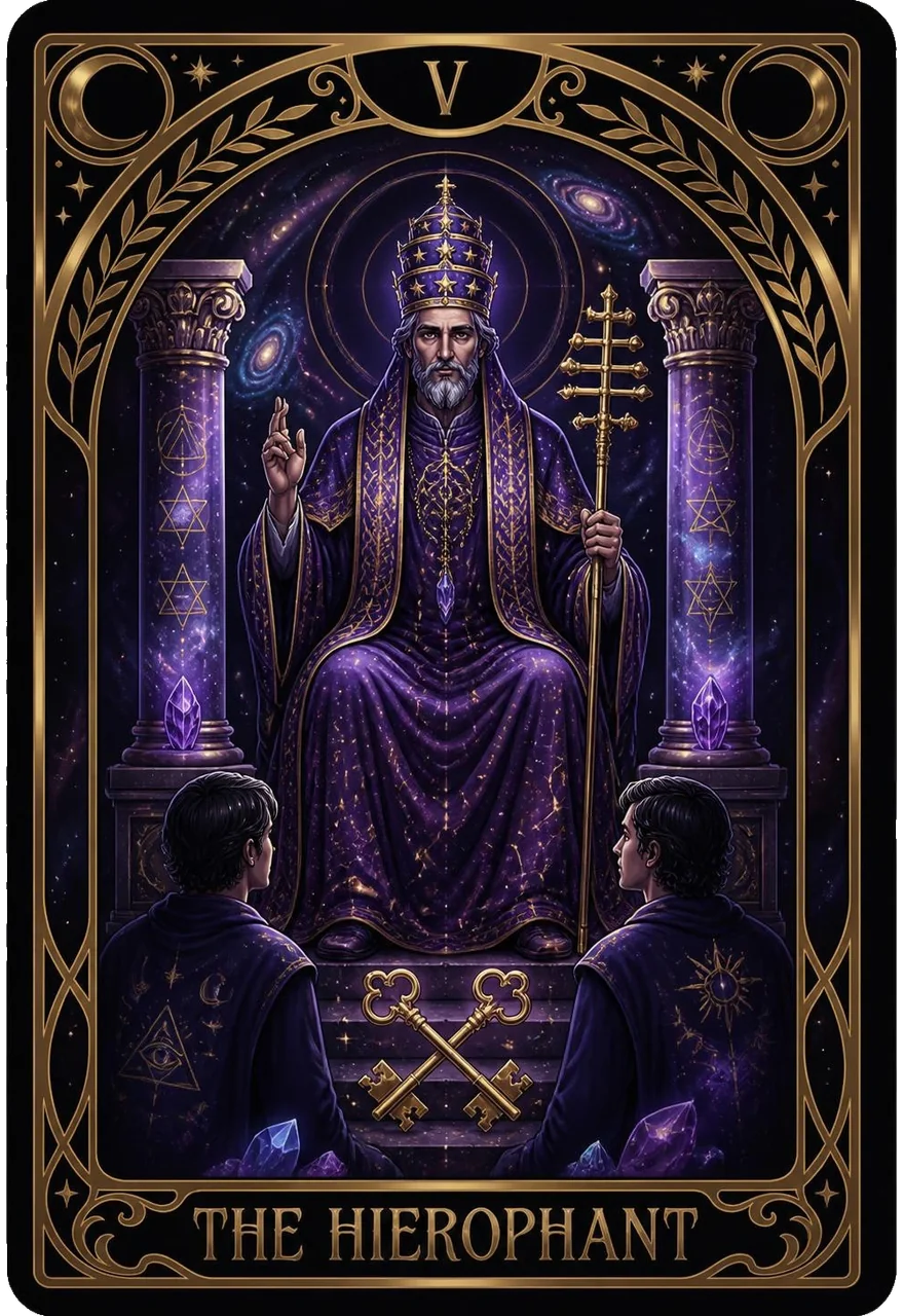 The Hierophant tarot card (Major Arcana V) from the Life Oracle deck