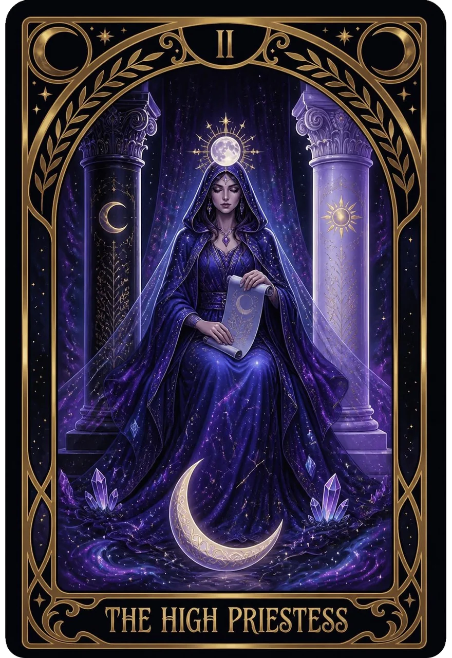The High Priestess tarot card (Major Arcana II) from the Life Oracle deck