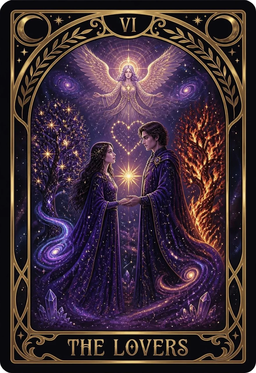 The Lovers tarot card (Major Arcana VI) from the Life Oracle deck